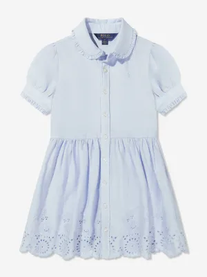Ralph Lauren Girls Embroidered Shirt Dress in Blue