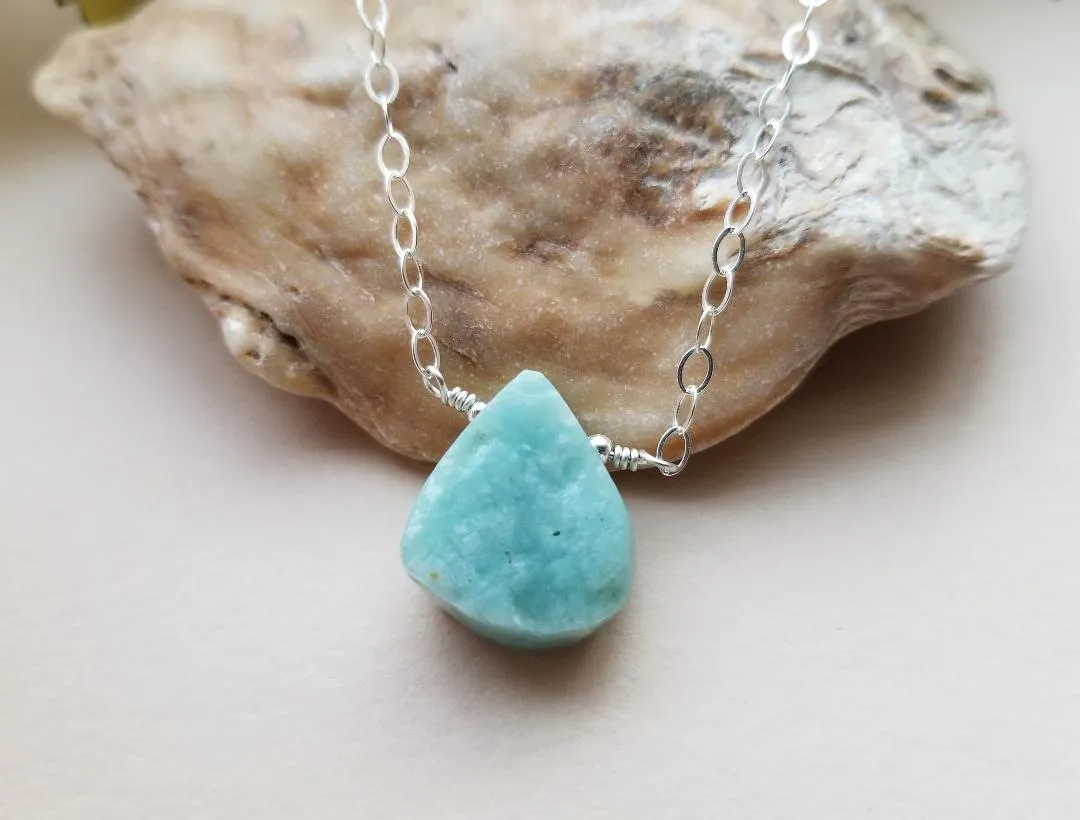 Raw Amazonite Necklace, Delicate Layering Necklace