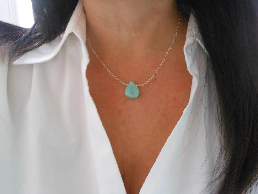 Raw Amazonite Necklace, Delicate Layering Necklace