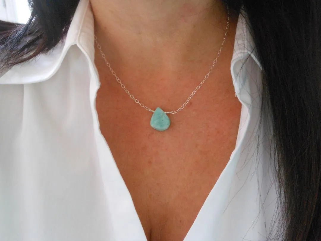 Raw Amazonite Necklace, Delicate Layering Necklace
