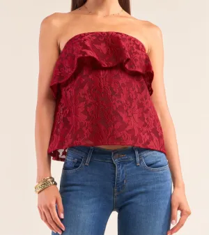 Red Lace Strapless Top