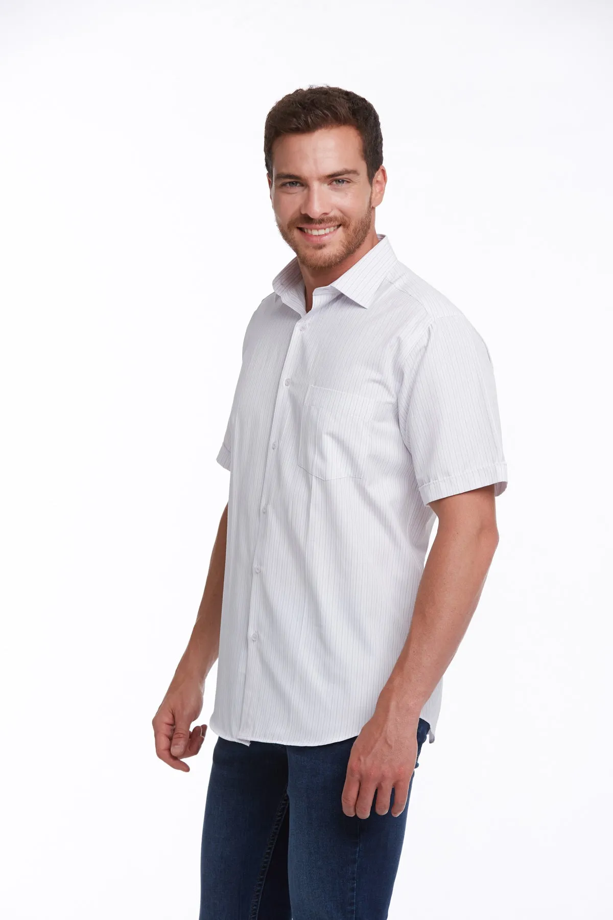 Regular Fit Striped Cotton Blend Lilac Dress Shirt