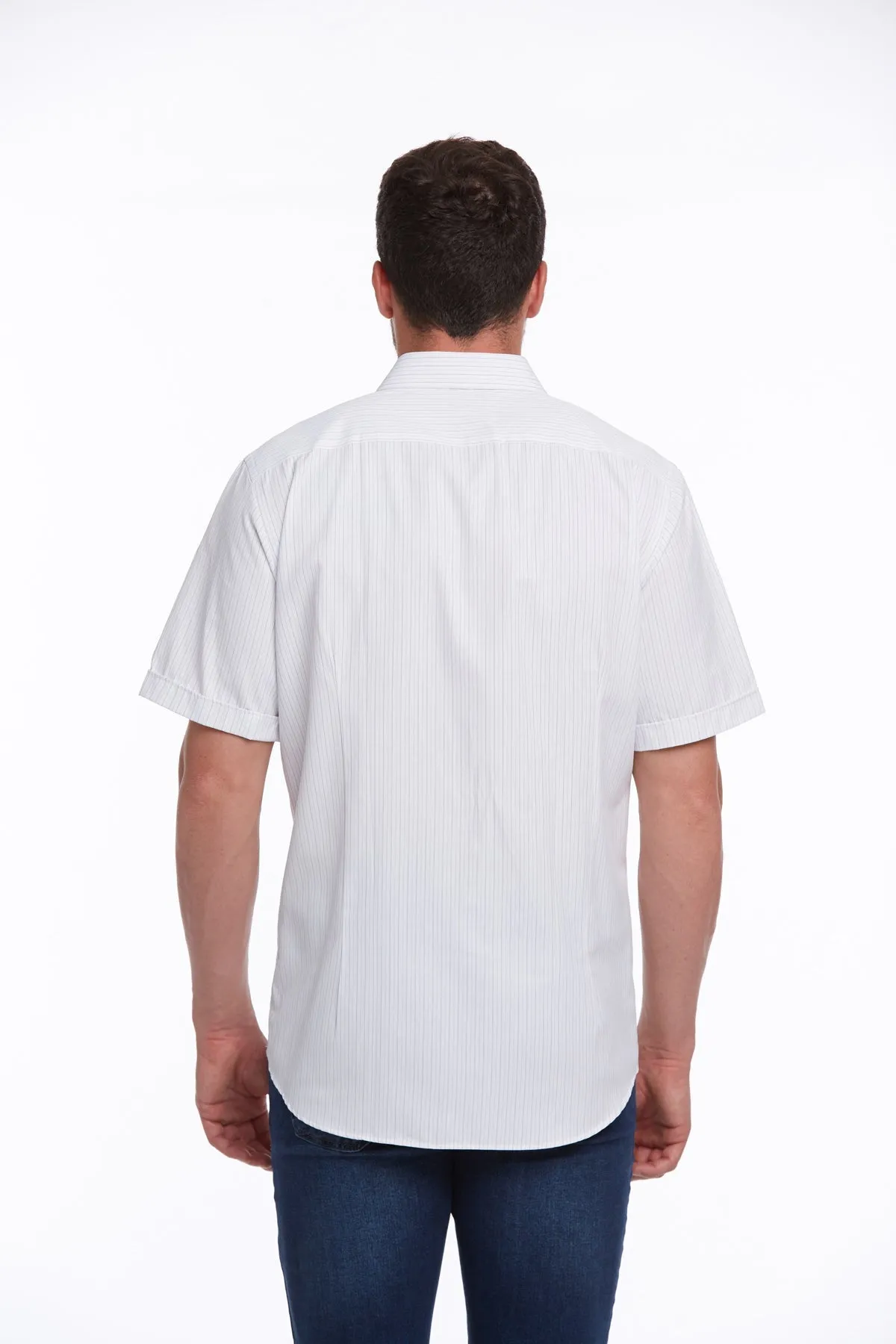 Regular Fit Striped Cotton Blend Lilac Dress Shirt