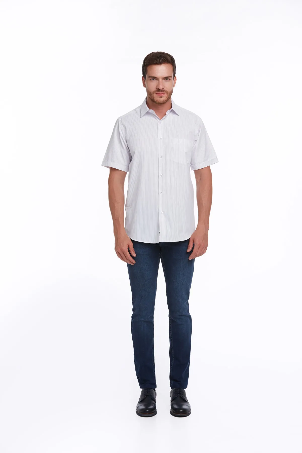 Regular Fit Striped Cotton Blend Lilac Dress Shirt
