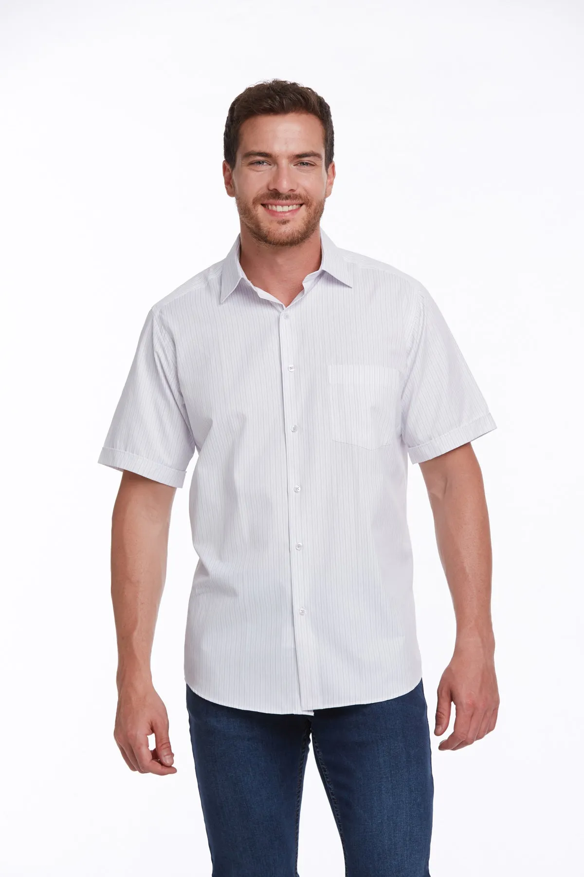 Regular Fit Striped Cotton Blend Lilac Dress Shirt