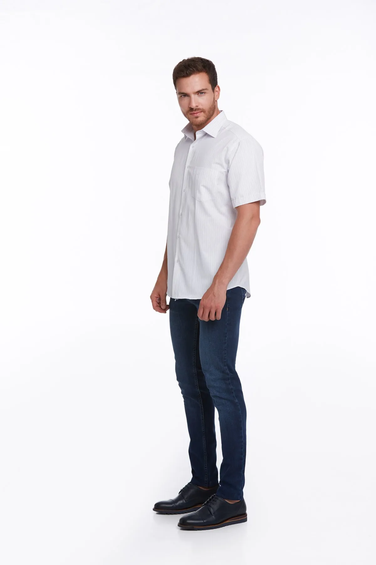 Regular Fit Striped Cotton Blend Lilac Dress Shirt