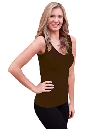 Reversible V-Neck/Scoop Neck Hip-Length Sleeveless Top - Chocolate
