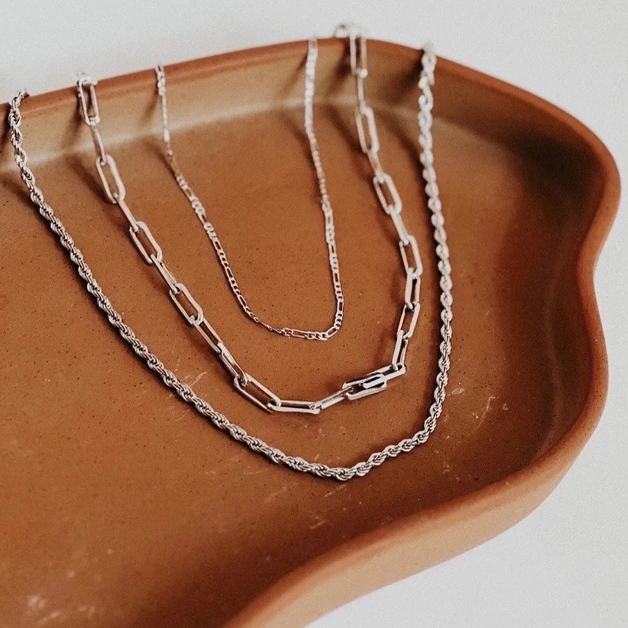 Rhodium Filled Layering Rope Chain