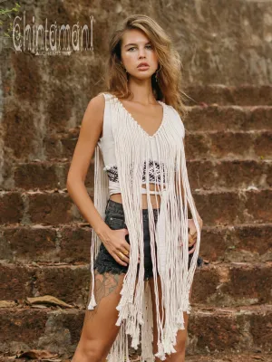 Rope Necklace Boho Top with Tribal Belt / Light Gray