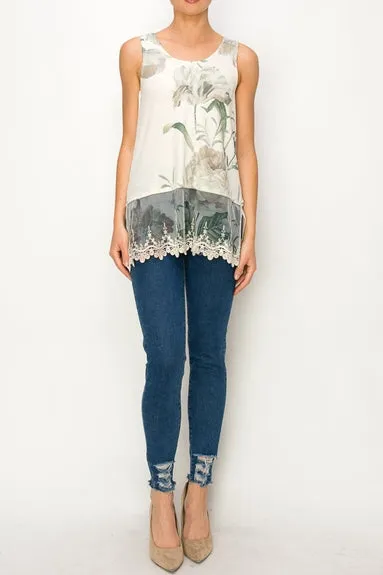 Rose Layering Tank with Lace Hem
