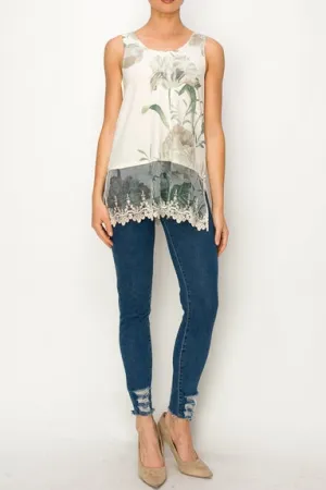 Rose Layering Tank with Lace Hem
