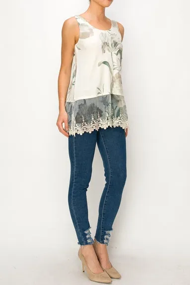 Rose Layering Tank with Lace Hem