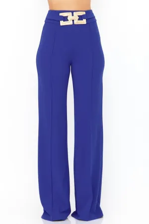 Royal Blue High Waist Pants With Buckle Trim Detail