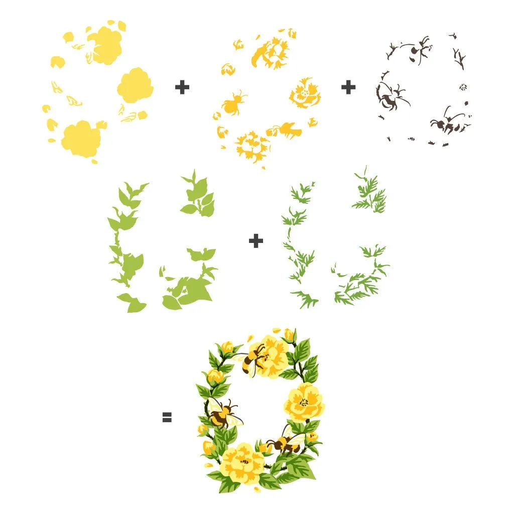 SA221 Color Layering Bee Florals Stencils