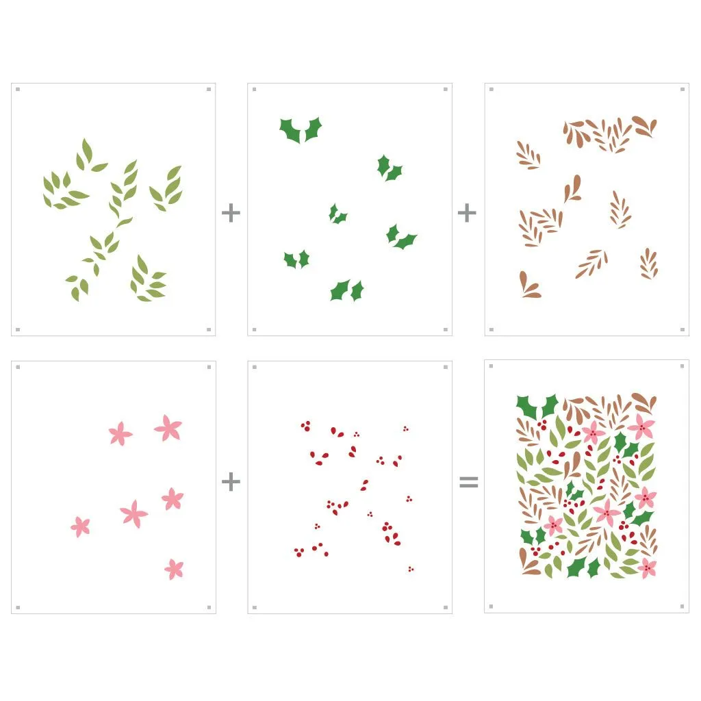 SA251 Color Layering Christmas Foliage Stencils