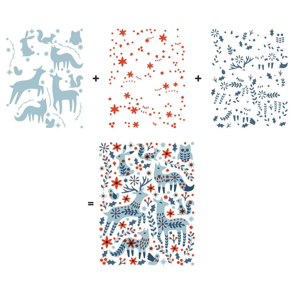 SA257 Color Layering Folk Winter Animals Stencils