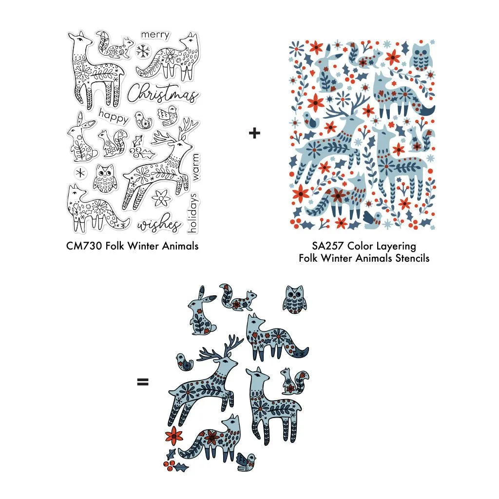 SA257 Color Layering Folk Winter Animals Stencils