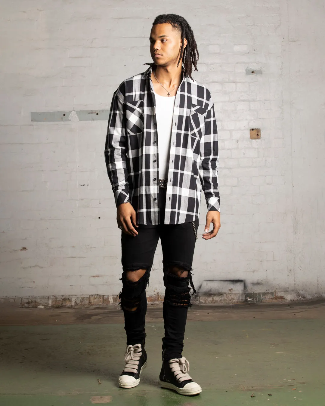 Saint Morta Mulberry Long Sleeve Flannel Shirt Black/White