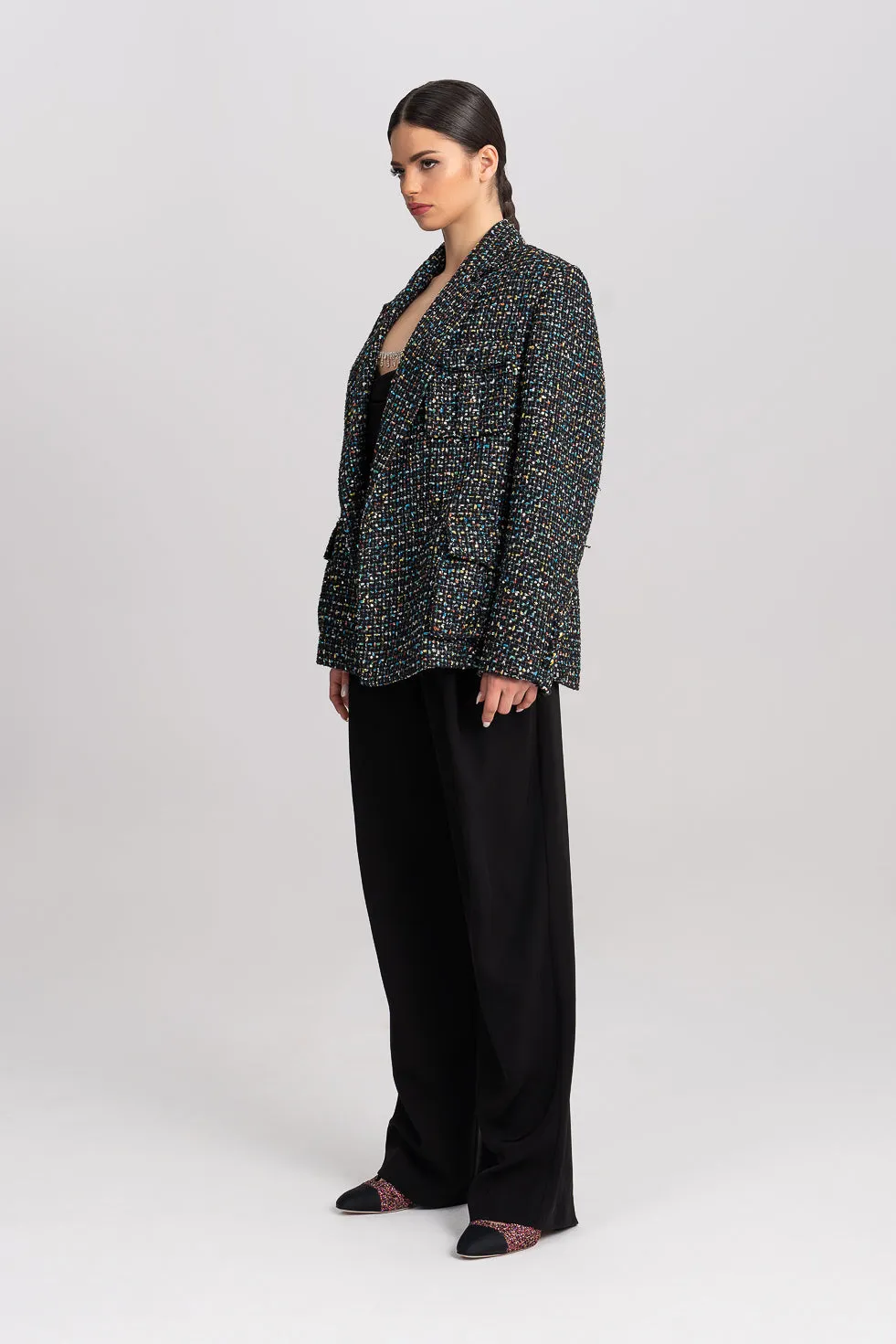 'Samara' Metallic Tweed And Sequins-Embellished Blazer