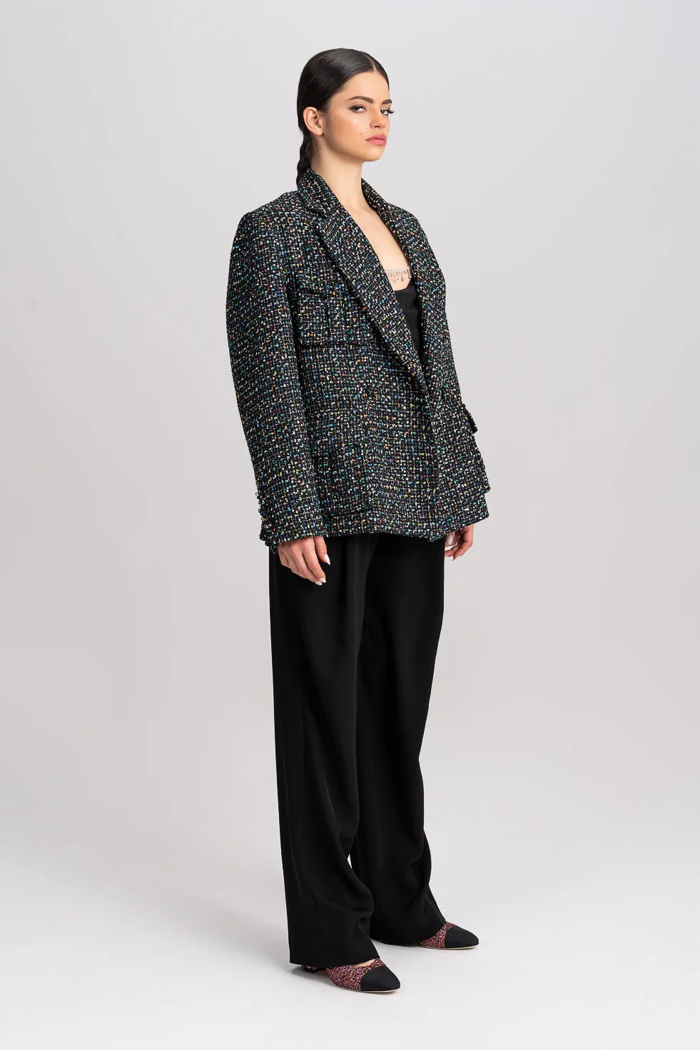 'Samara' Metallic Tweed And Sequins-Embellished Blazer