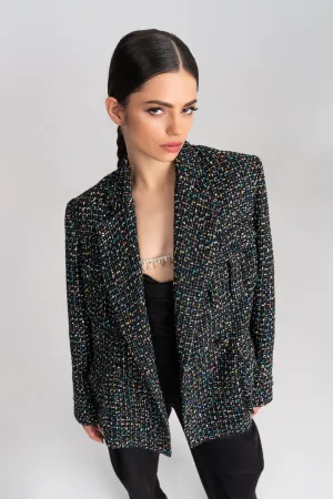 'Samara' Metallic Tweed And Sequins-Embellished Blazer