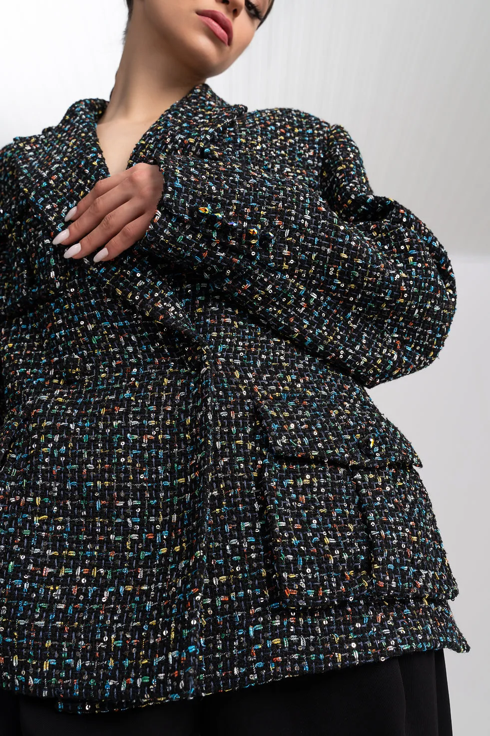 'Samara' Metallic Tweed And Sequins-Embellished Blazer