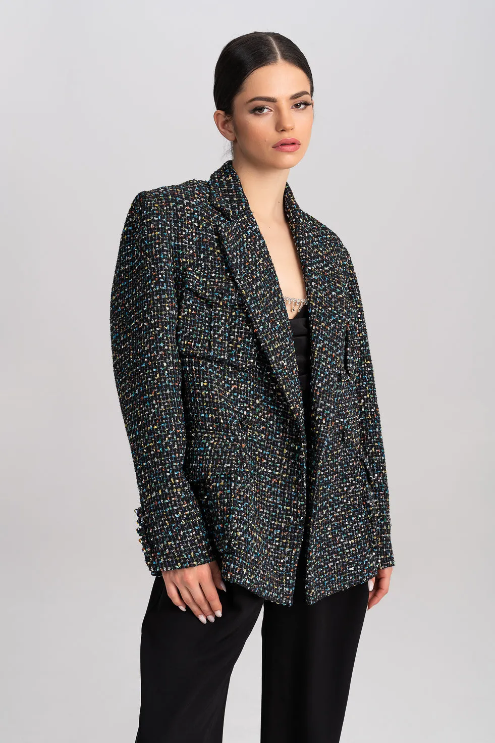 'Samara' Metallic Tweed And Sequins-Embellished Blazer
