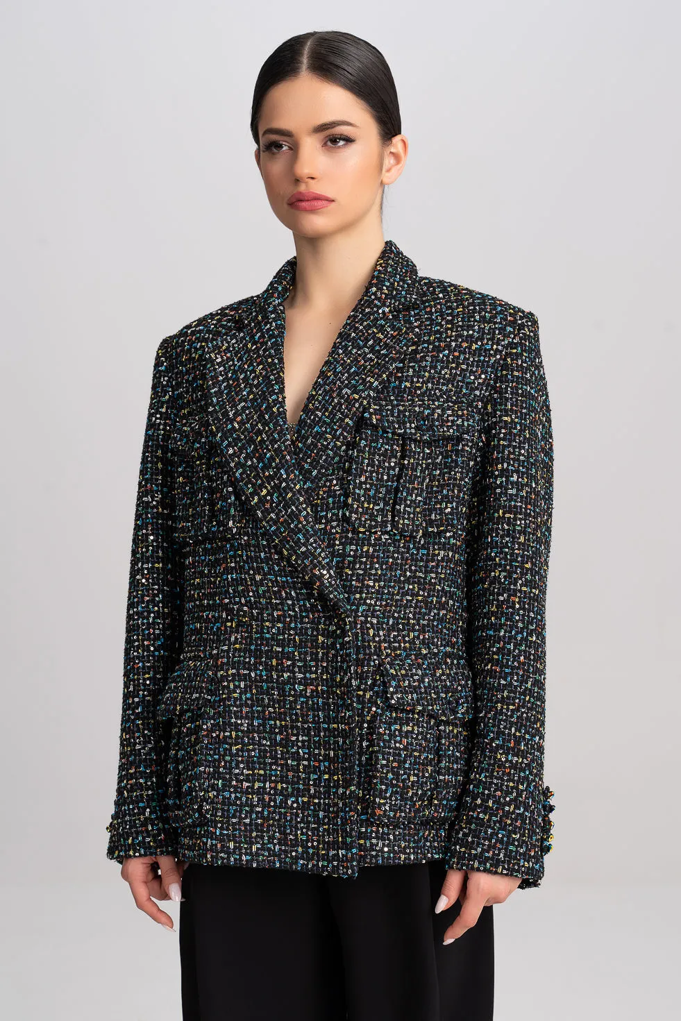 'Samara' Metallic Tweed And Sequins-Embellished Blazer