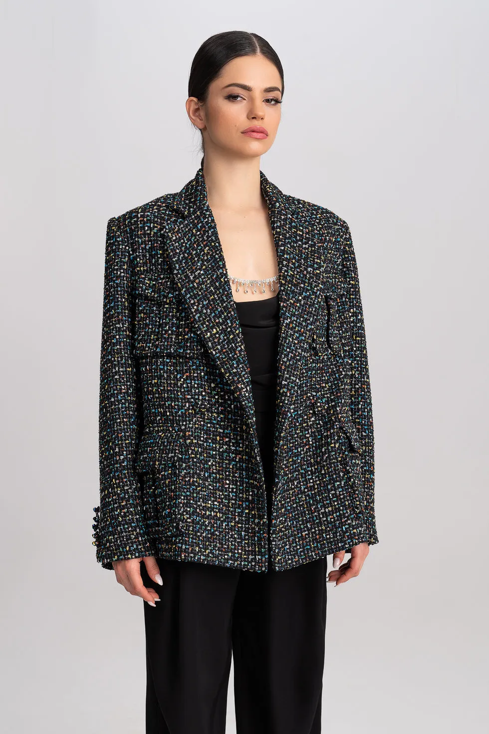 'Samara' Metallic Tweed And Sequins-Embellished Blazer