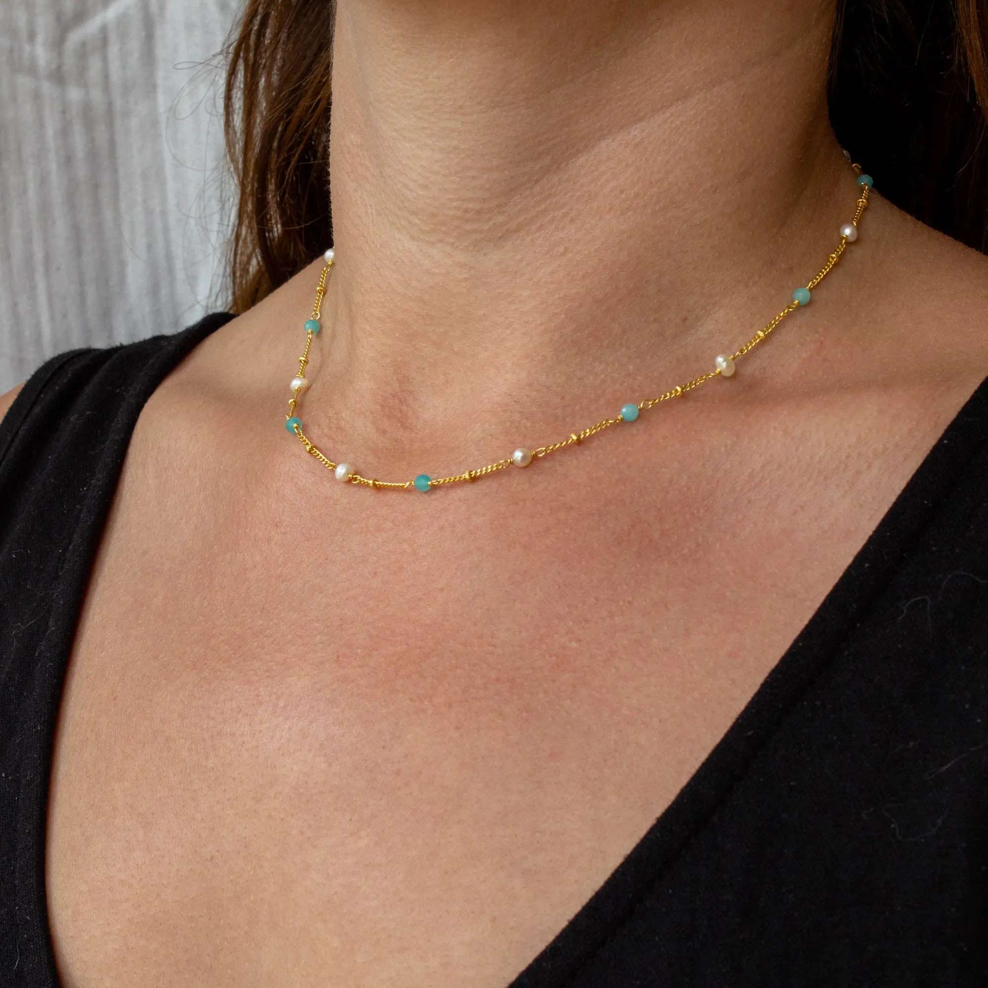 Satellite Chain Gemstone and Pearl Necklace