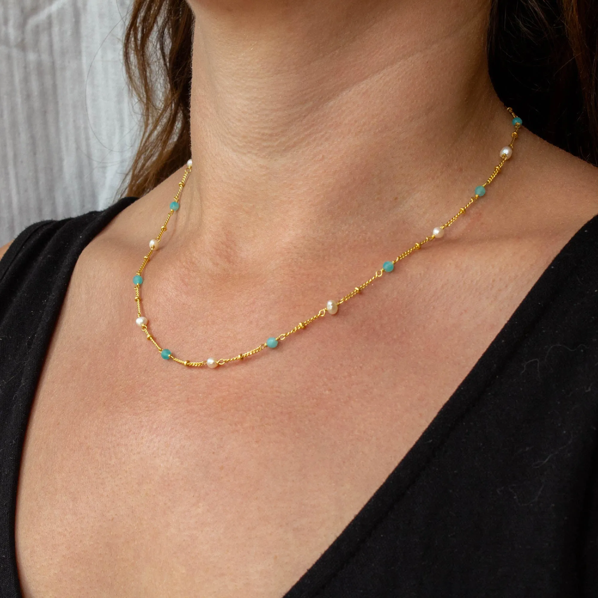 Satellite Chain Gemstone and Pearl Necklace