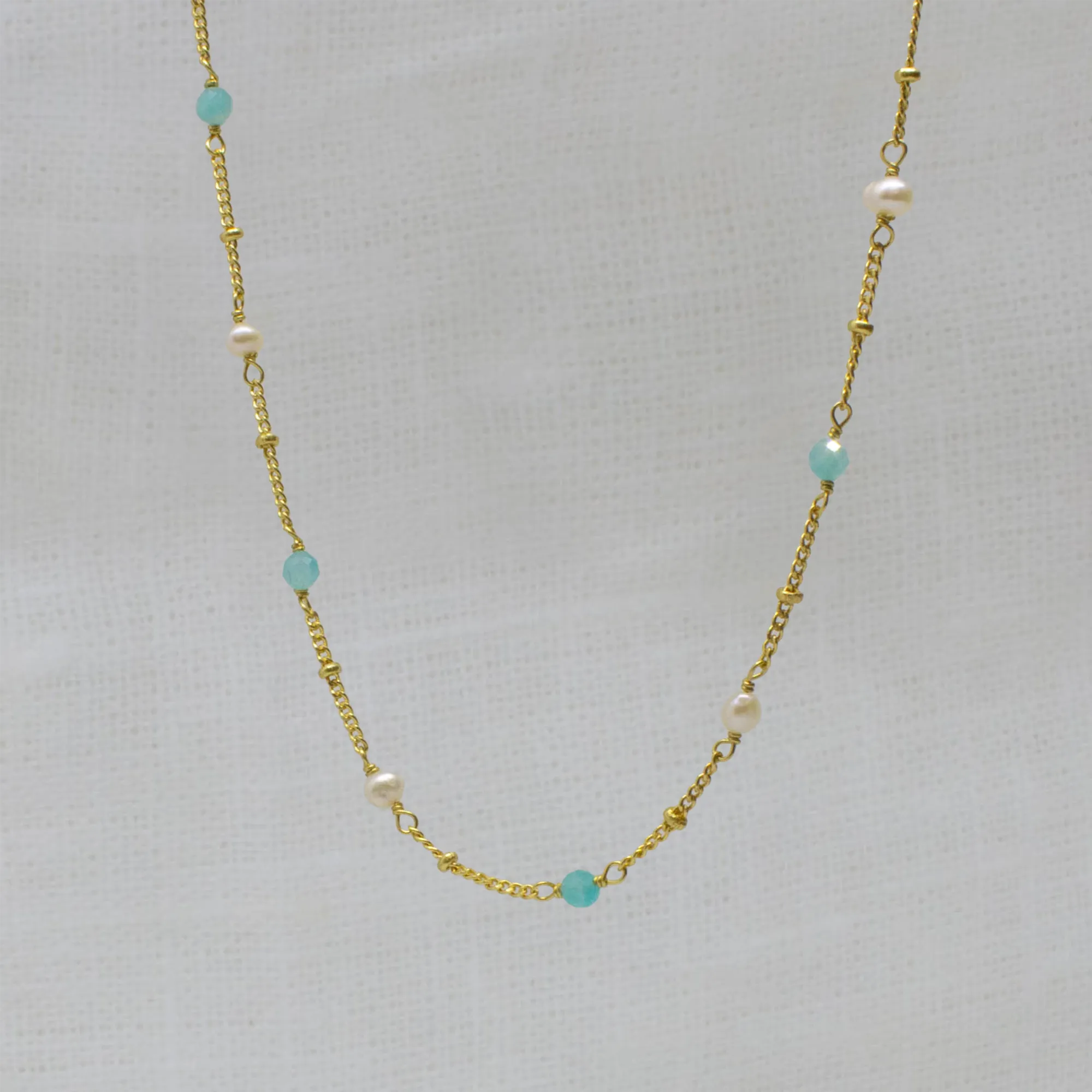 Satellite Chain Gemstone and Pearl Necklace