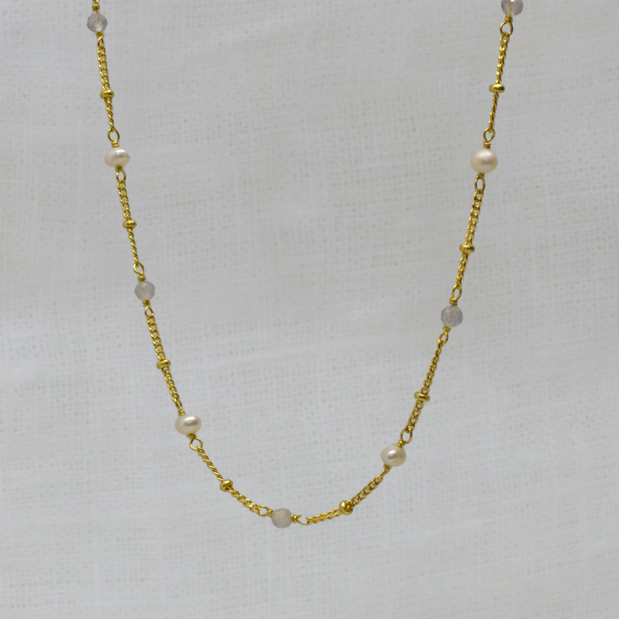 Satellite Chain Gemstone and Pearl Necklace