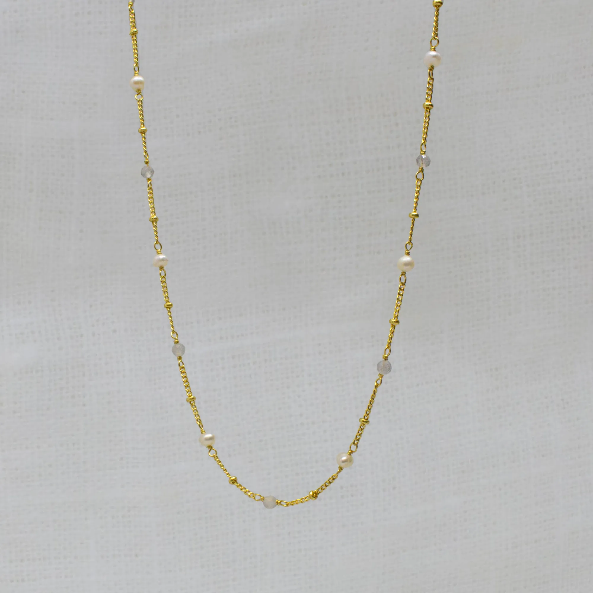 Satellite Chain Gemstone and Pearl Necklace
