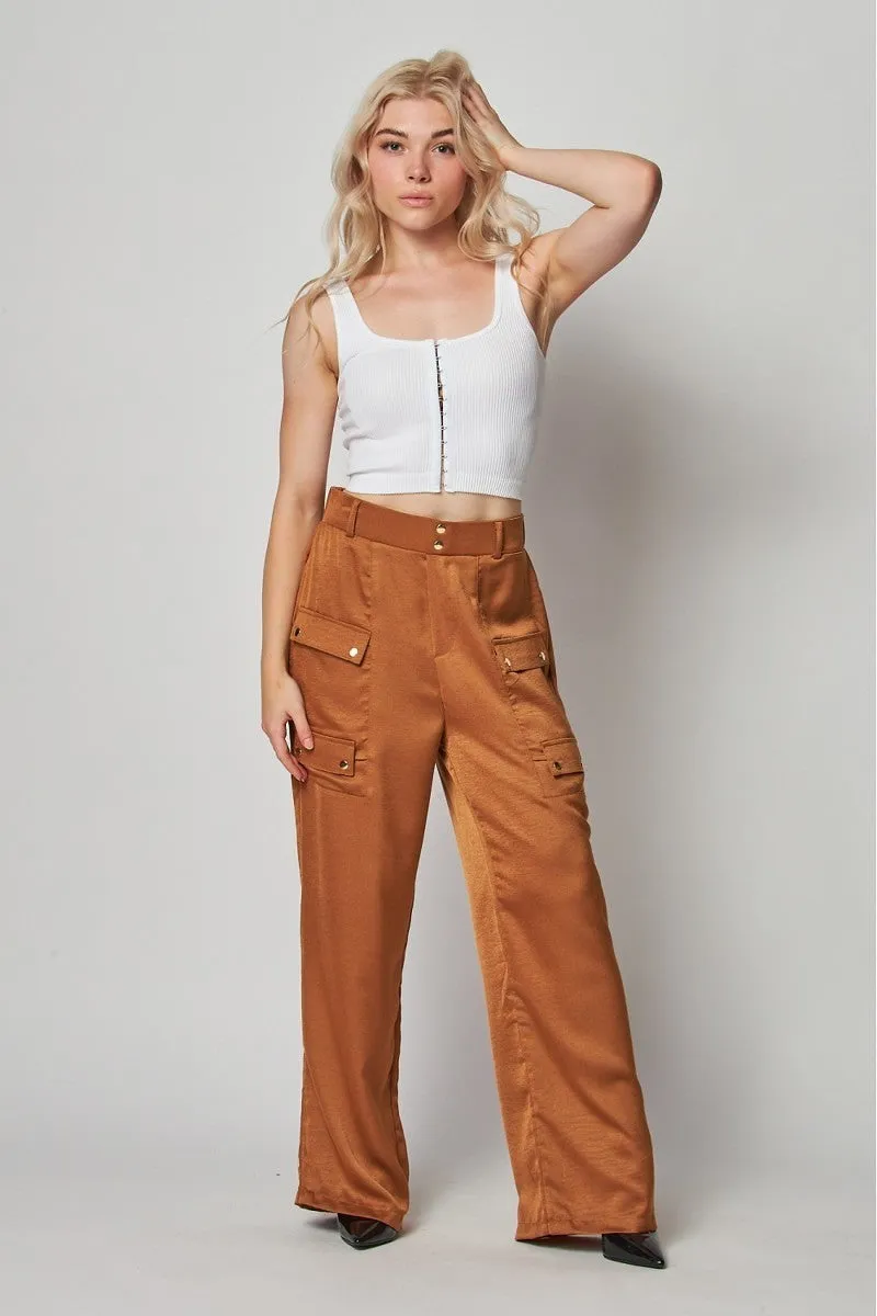 Satin Cargo Wide Leg Pants