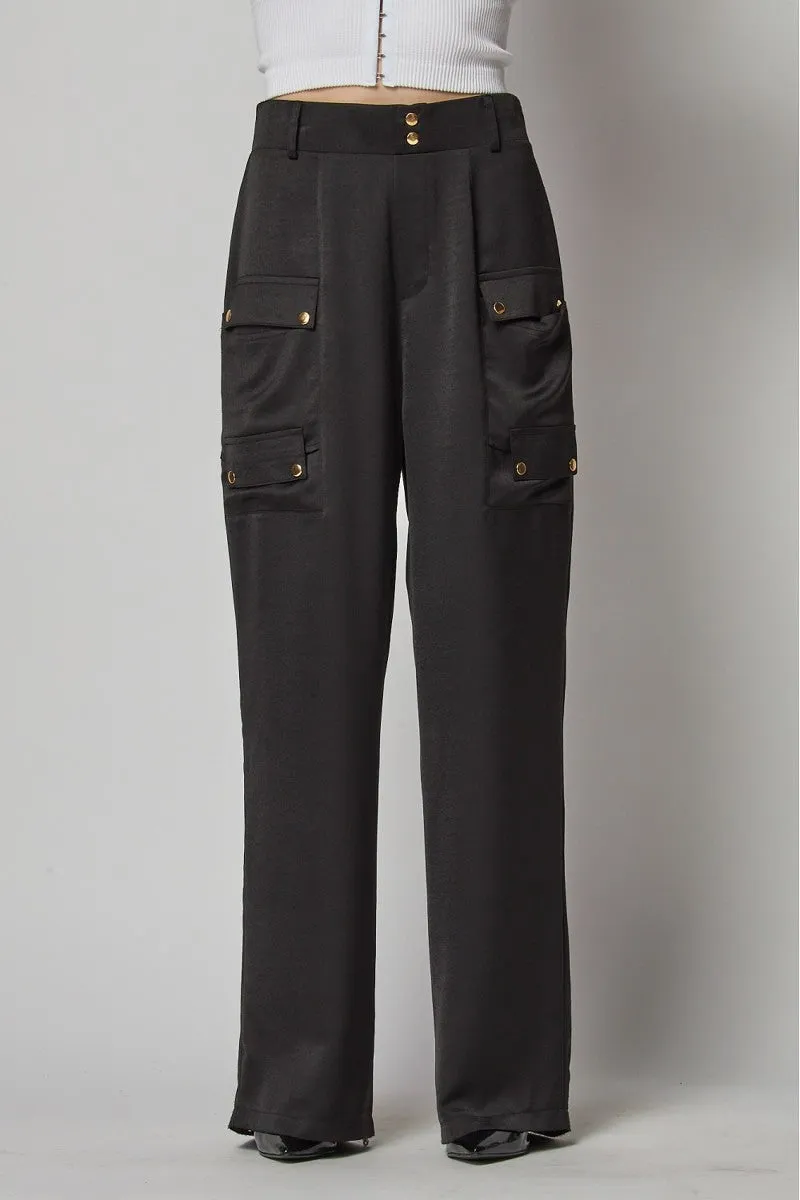 Satin Cargo Wide Leg Pants