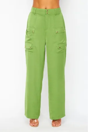 Satin Cargo Wide Leg Pants