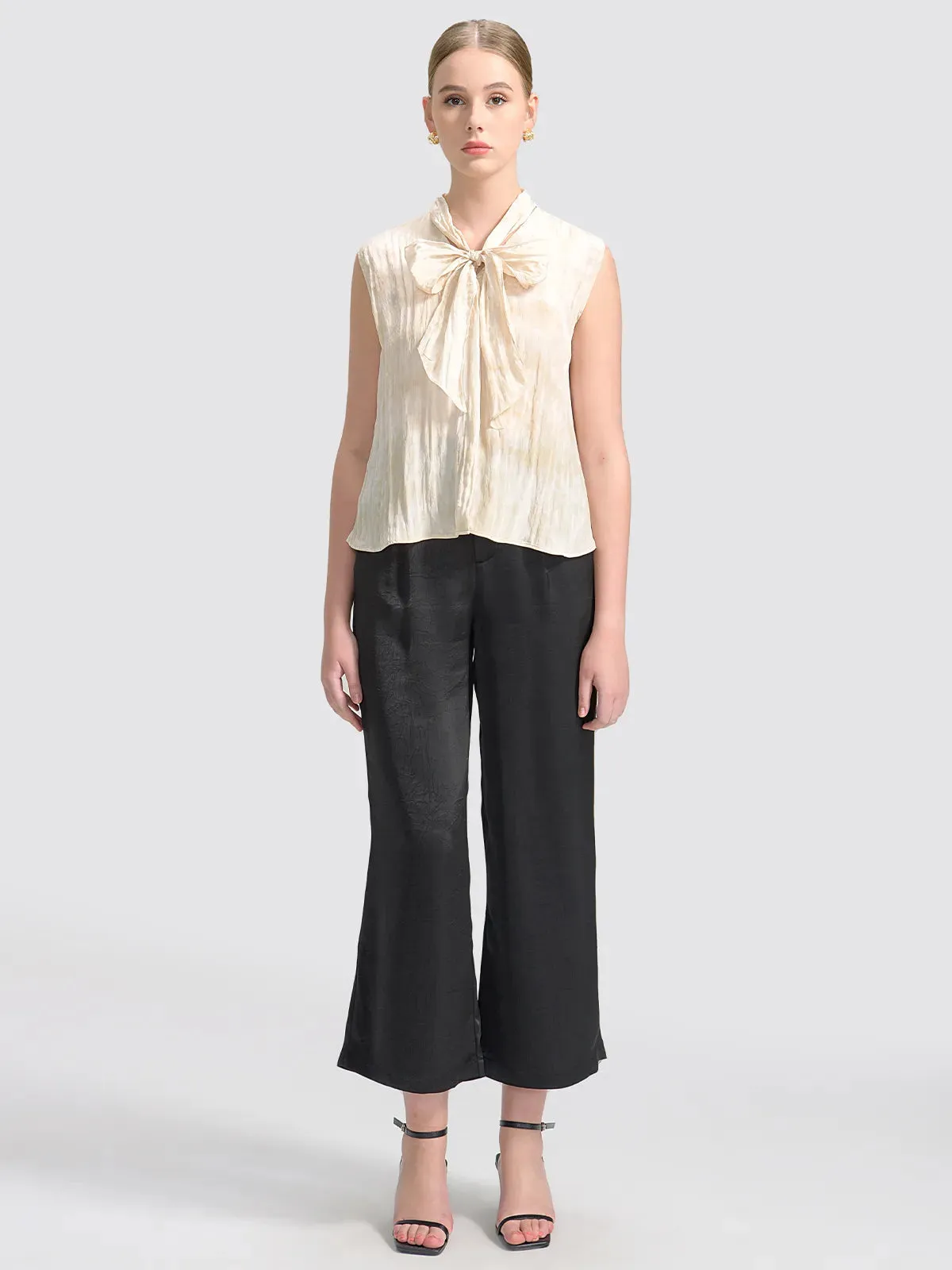 Satin High Waist Printing Wide-Leg Pants