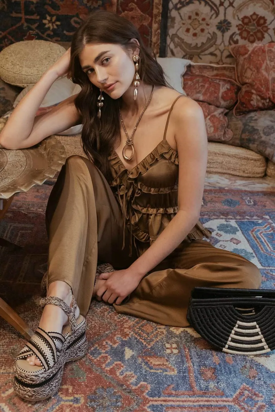 SATIN HIGH WAIST WIDE LEG PANTS