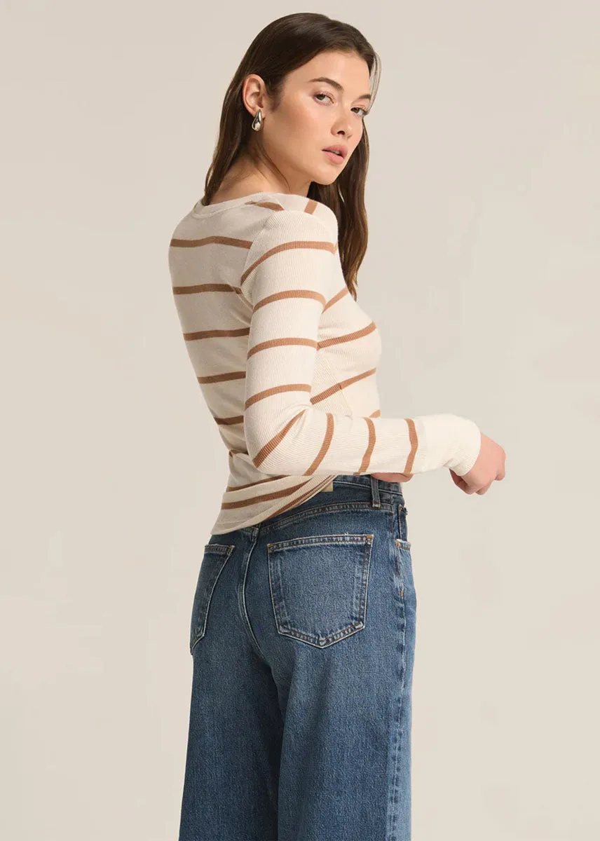 Scarlett Stripe Rib Henley - Sea Salt Caramel