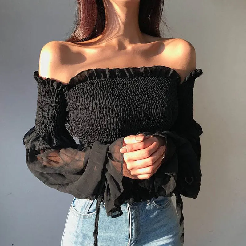See You Knitted Off Shoulder Crop Top