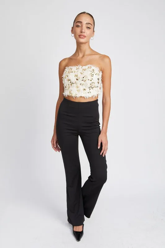 Sequin Sweetheart Crop Top Women's Strapless Party Shirt Faux Fur