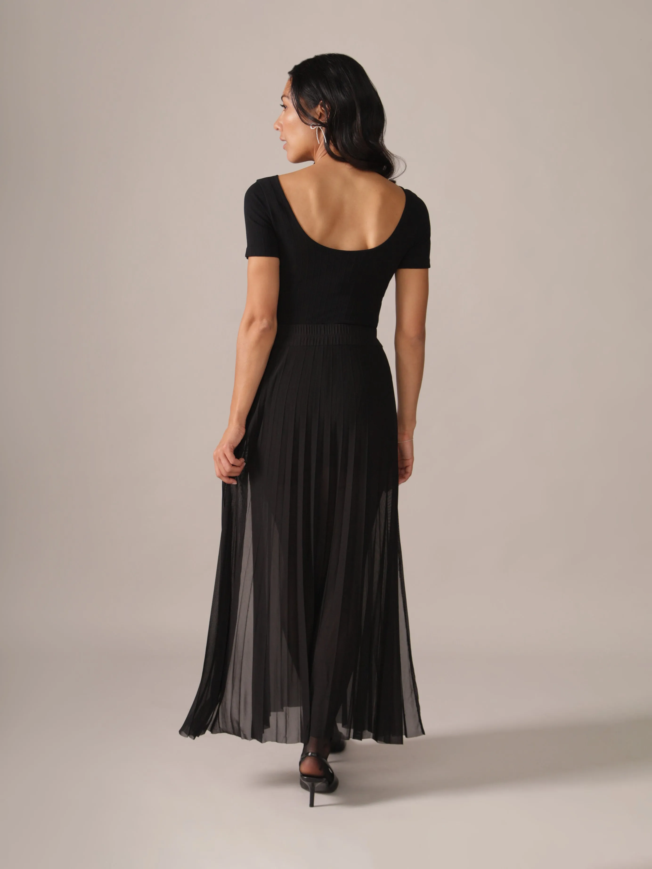 Sheer Mesh Layering Skirt in Black