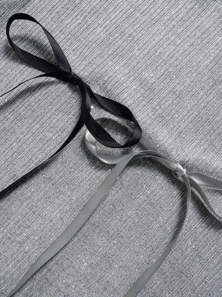 Shimmering Bow Decor Crew Neck Long Sleeve Knit