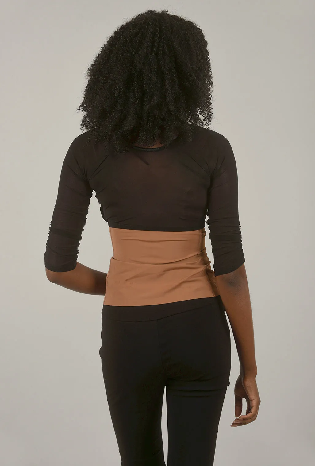 Shirred Mesh 3/4-Sleeve Sleevey Wonder, Black