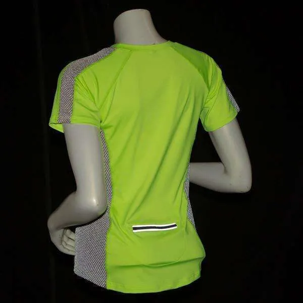 Short Sleeve Reflective Women's Piper Tee in Flo Lime/ Graphite