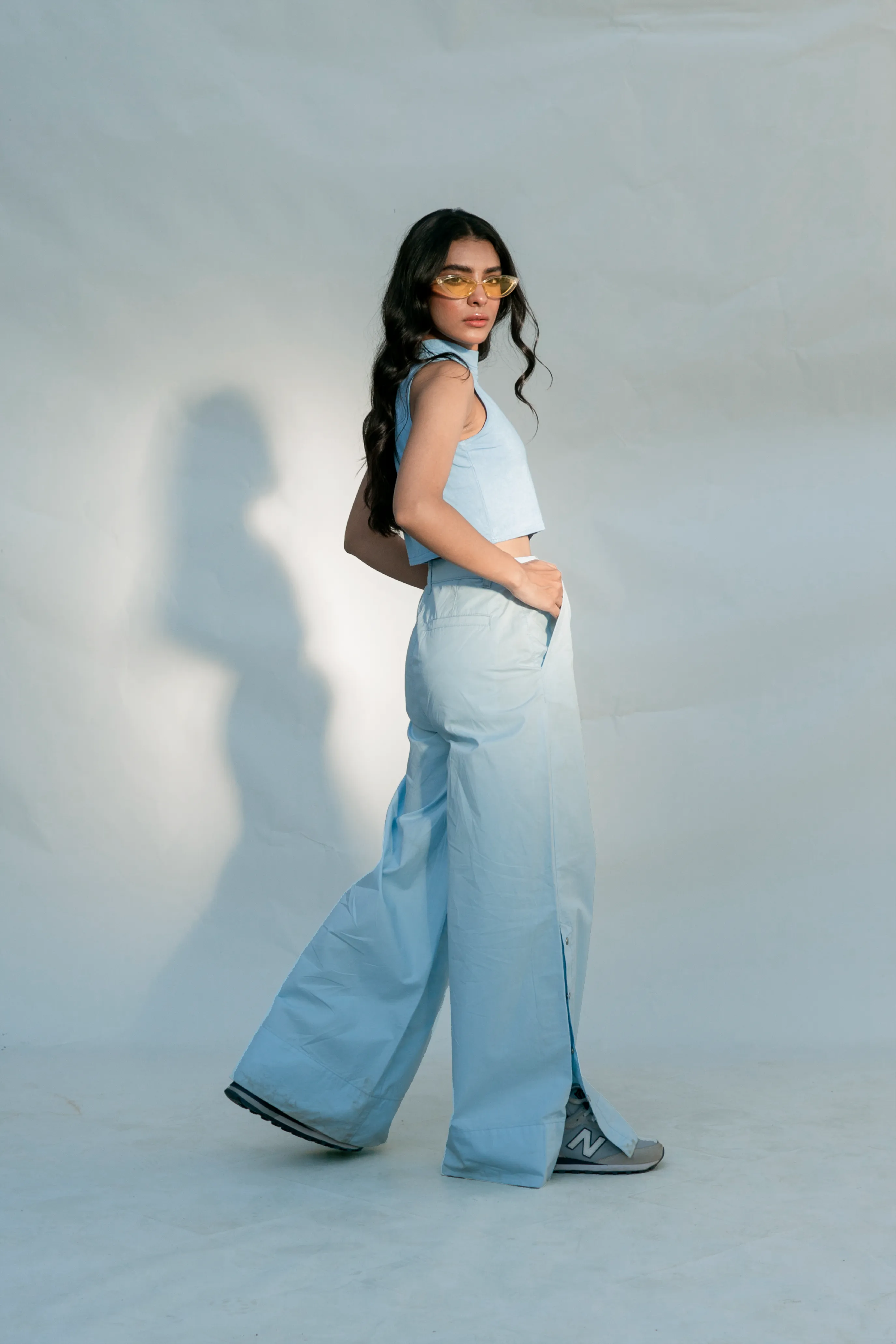 Side Snap Wide Leg Light Blue