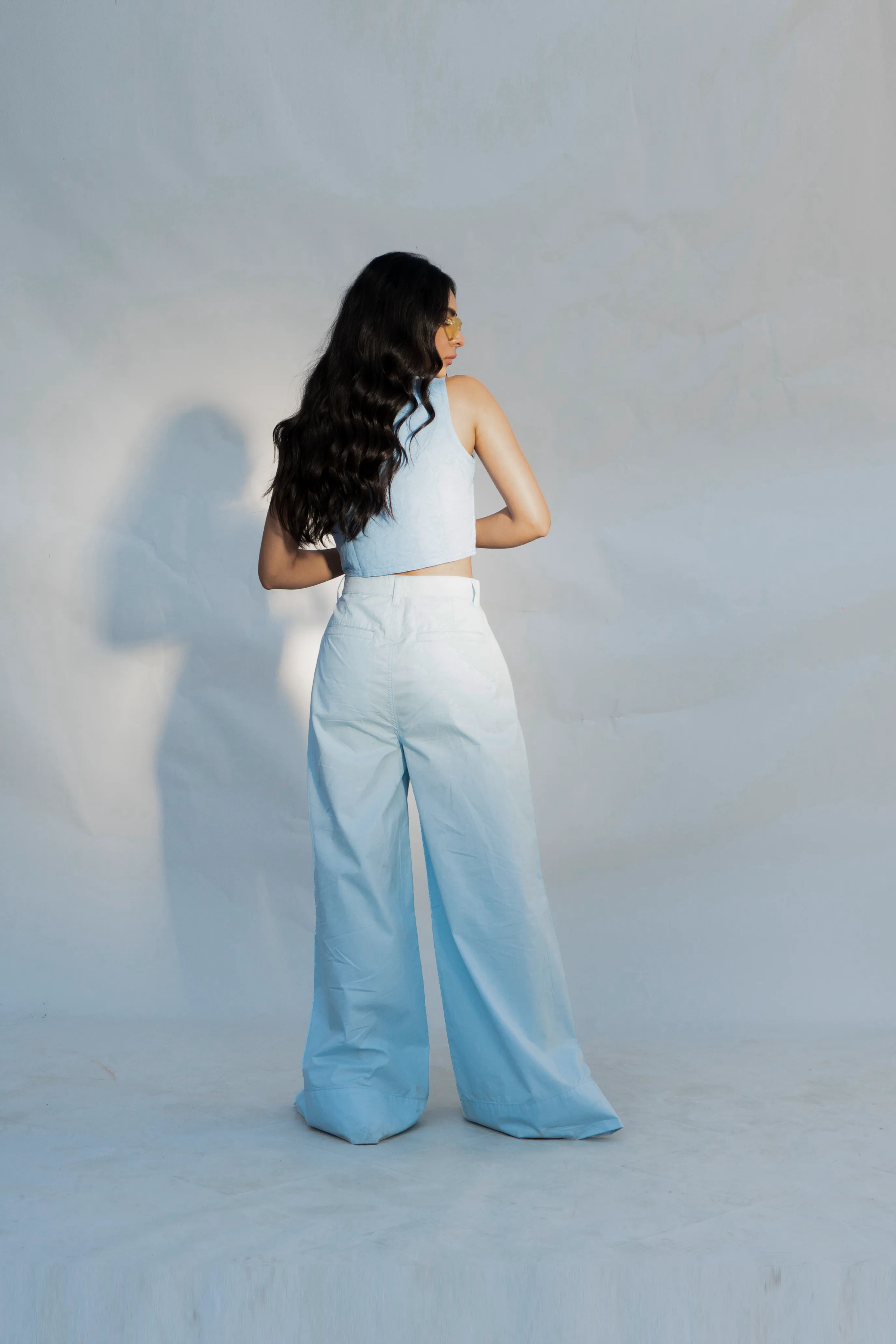 Side Snap Wide Leg Light Blue