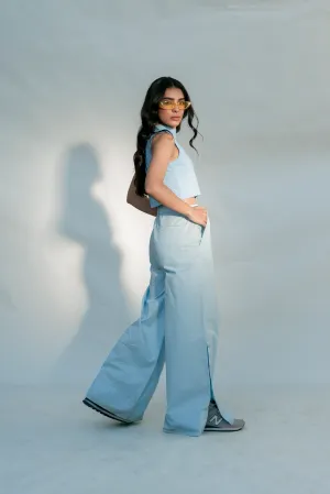 Side Snap Wide Leg Light Blue
