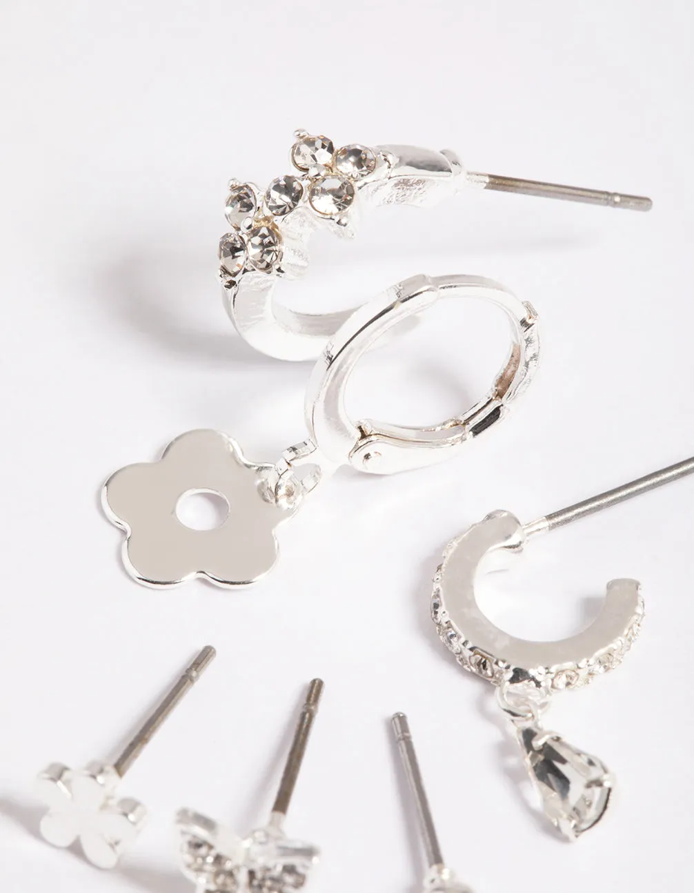 Silver Flower & Butterfly Earrings 6-Pack